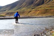 Crossing river by bicycle- Iran trip