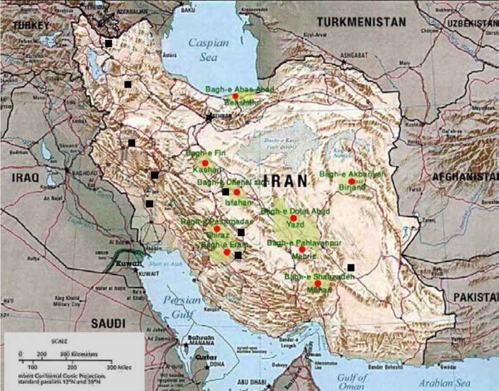 Persian Garden UNESCO Sites Map