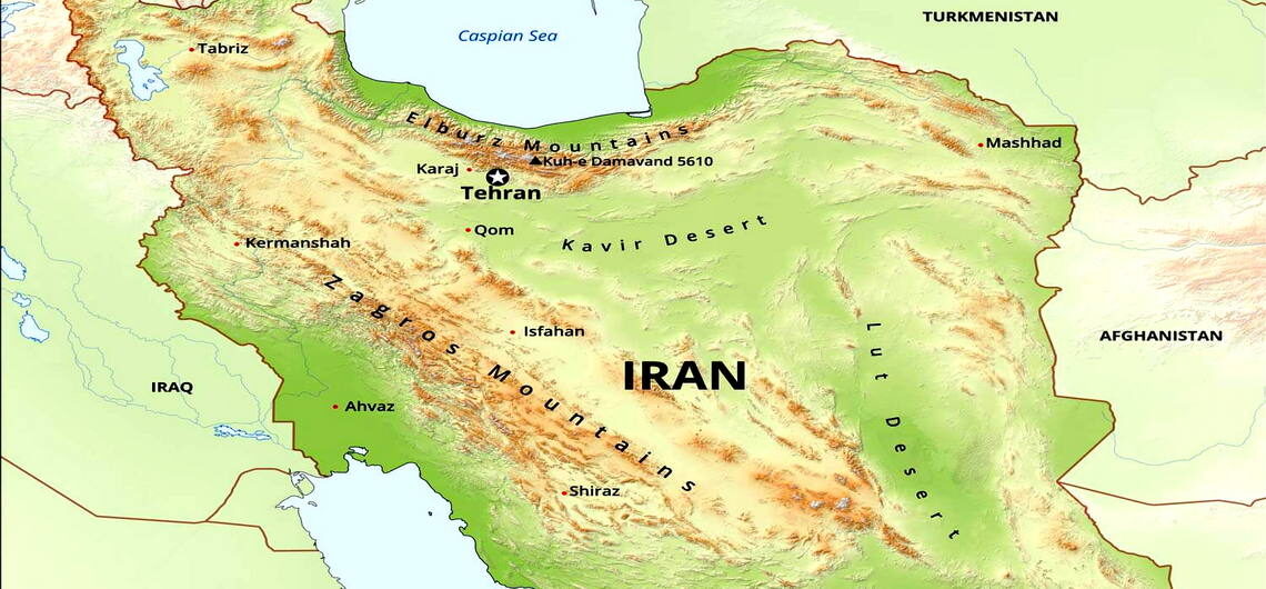 Alborz-Zagros Mountains Range Topography Map-Iran