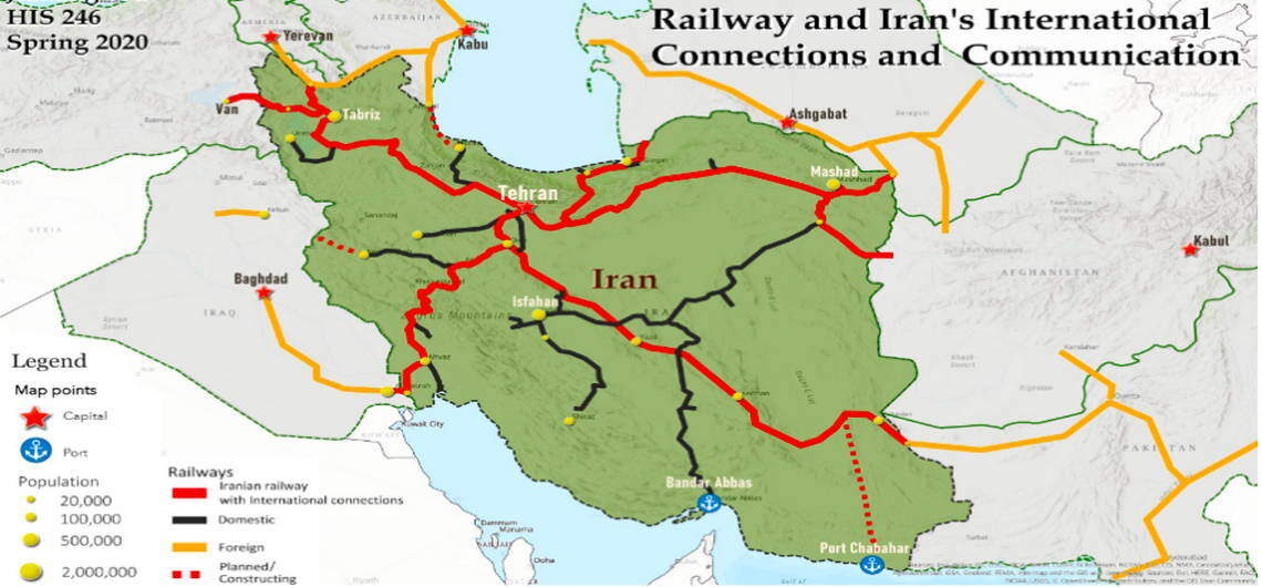 Iran Railway International connection Train Route Map