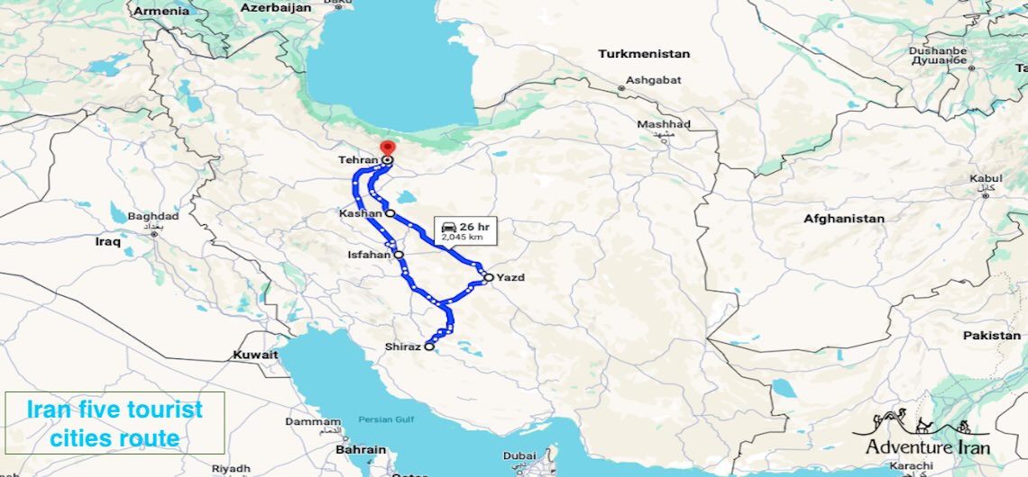 Iran Tourist City Route Map