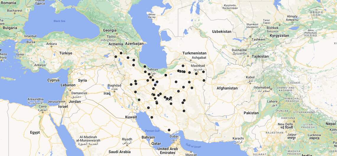 Iranian Caravanserais Map