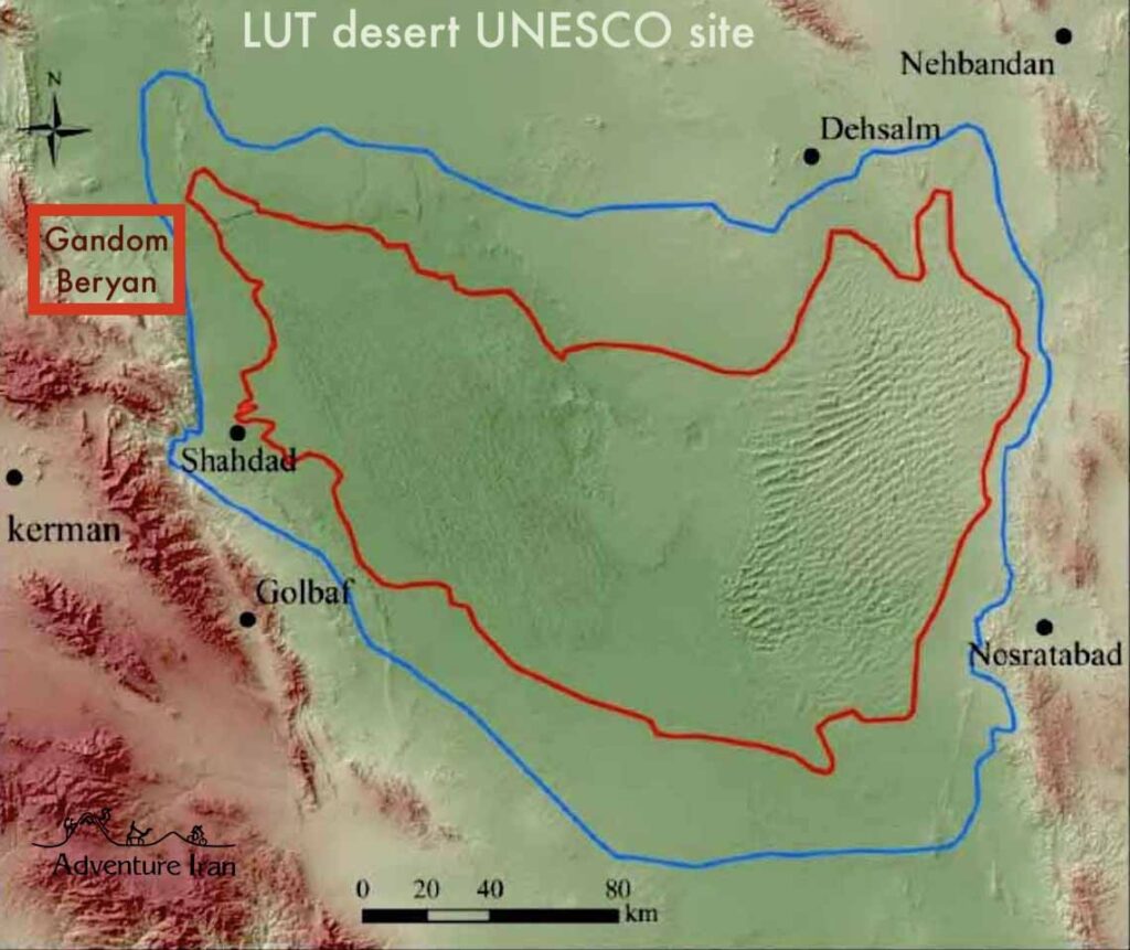 Lut Desert region Map