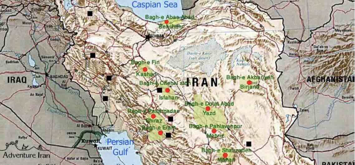 Location of Nominated Persian Garden on Iran Map